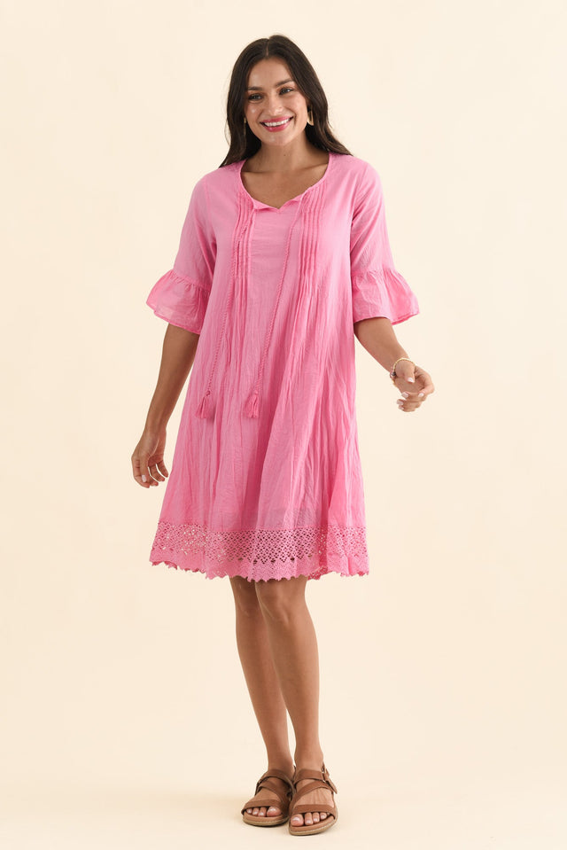Cayman Bright Pink Cotton Tunic Dress,Brunette model,alt text|model:Brontie image 3