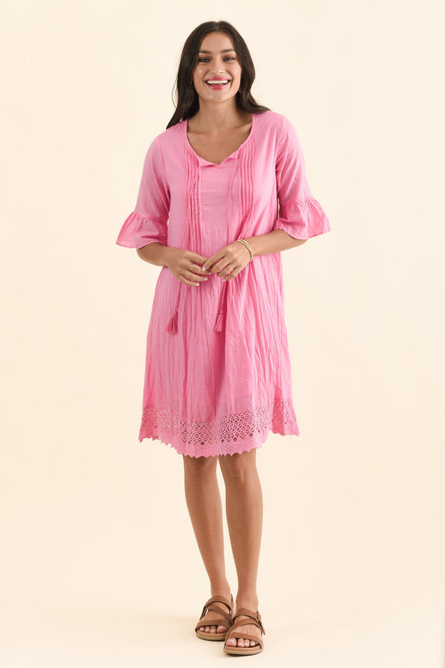 Cayman Bright Pink Cotton Tunic Dress,Brunette model,alt text|model:Brontie image 7
