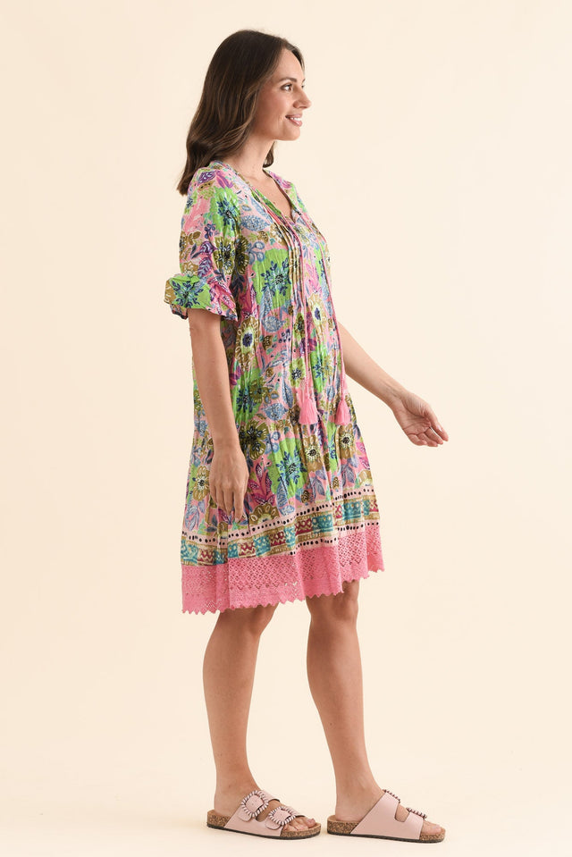 Cayman Green Garden Cotton Tunic Dress,Side,Brunette model,alt text|model:MJ image 3