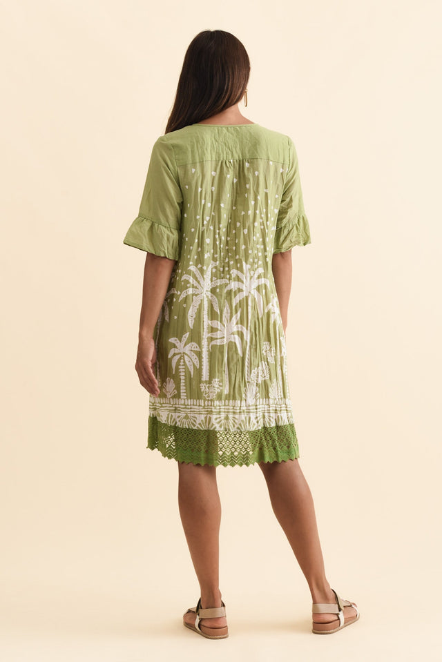 Cayman Khaki Palm Cotton Tunic Dress,Brunette model,alt text|model:Cara image 5