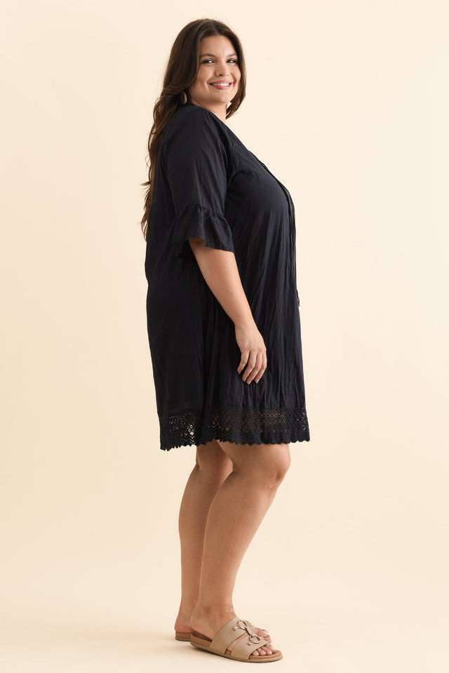 Cayman Navy Cotton Tunic Dress,Brunette model,alt text|model:Gabby image 12