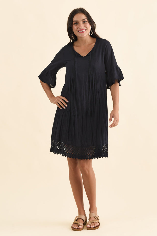 Cayman Navy Cotton Tunic Dress,Brunette model,alt text|model:Brontie image 4