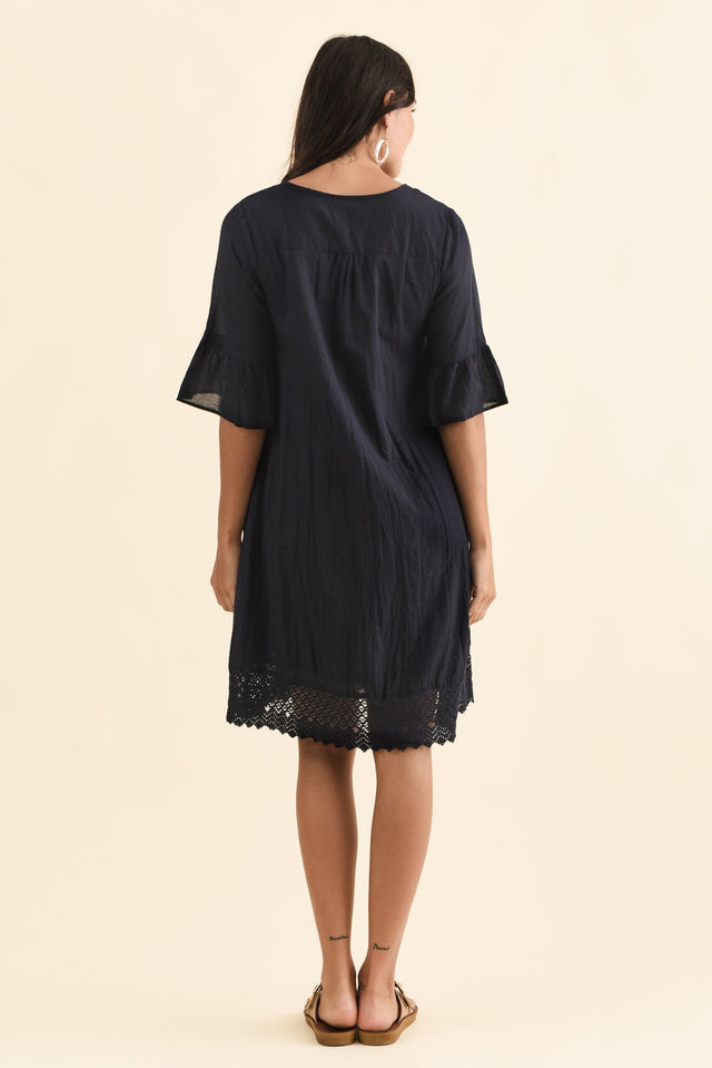 Cayman Navy Cotton Tunic Dress,Brunette model,alt text|model:Brontie image 6