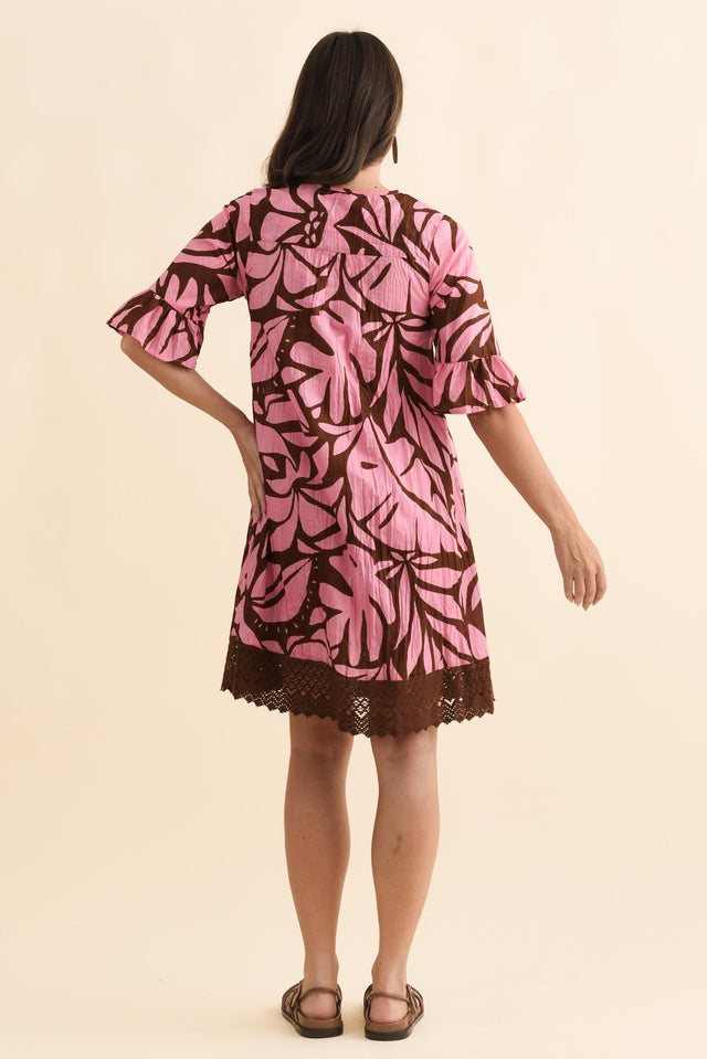 Cayman Pink Botanical Cotton Tunic Dress,Brunette model,alt text|model:MJ image 5