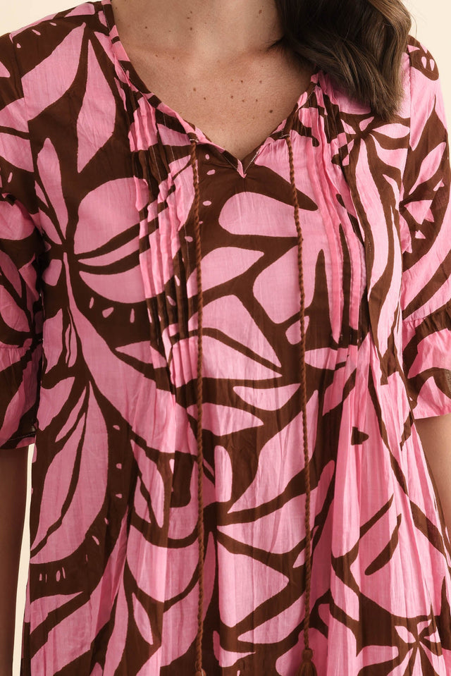 Cayman Pink Botanical Cotton Tunic Dress,Brunette model,alt text|model:MJ image 6