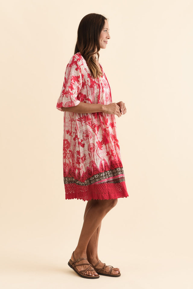 Cayman Pink Dandelion Cotton Tunic Dress,Brunette model,alt text|model:Cara image 3