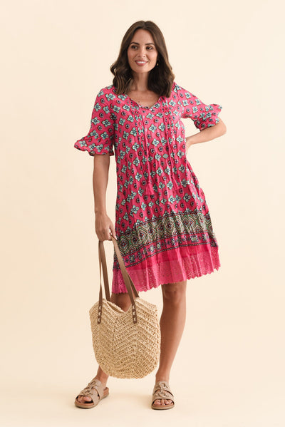 Cayman Pink Motif Cotton Tunic Dress