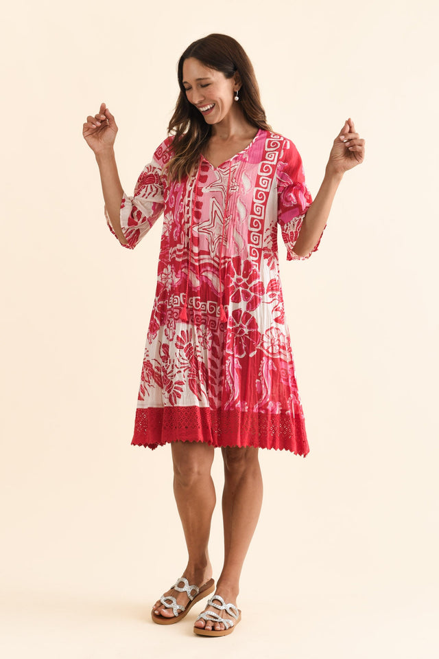 Cayman Red Sea Cotton Tunic Dress,Brunette model,alt text|model:Cara image 3