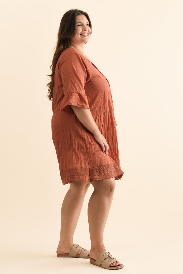 Cayman Rust Cotton Tunic Dress,Brunette model,alt text|model:Gabby image 13