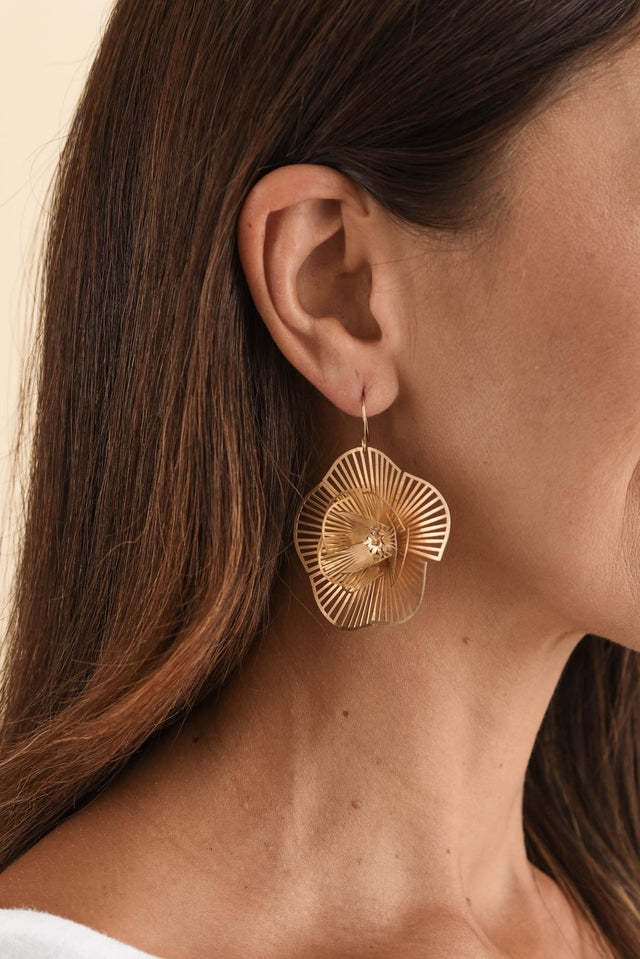 Caz Gold Flower Drop Earrings image 2