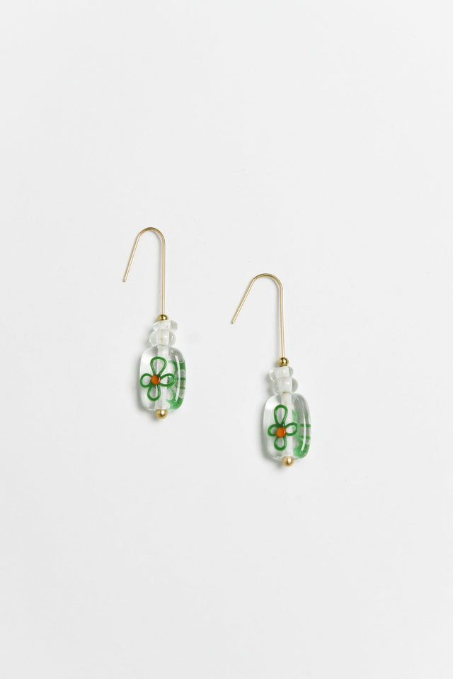 Celia Green Flower Glass Hook Earrings image 1
