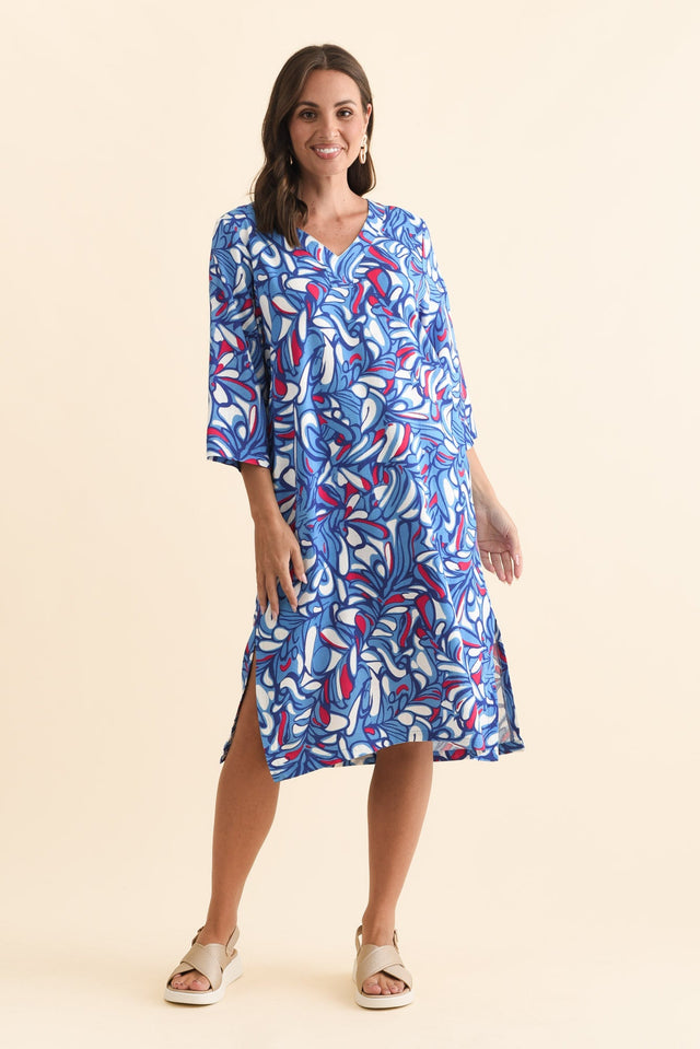 Celine Blue Ripple Linen Cotton Dress,Brunette model,alt text|model:MJ image 7
