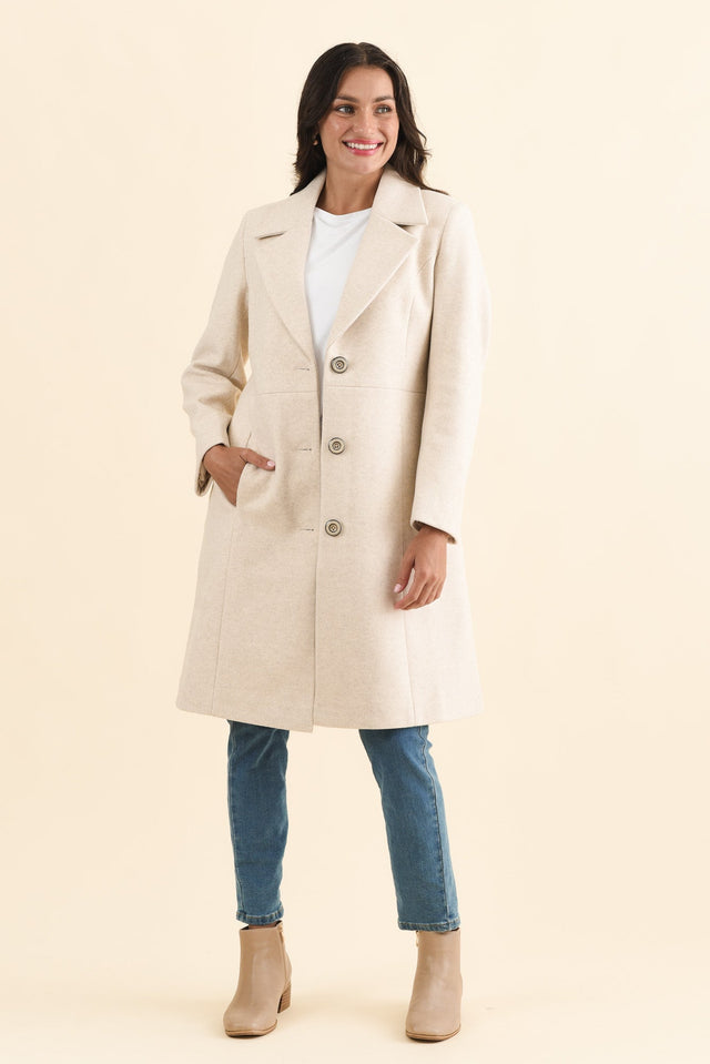 Cevish Beige Button Coat,Brunette model,alt text|model:Brontie image 8