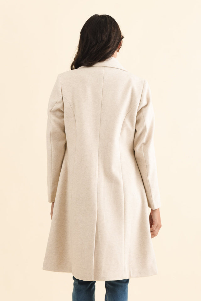 Cevish Beige Button Coat,Brunette model,alt text|model:Brontie image 6