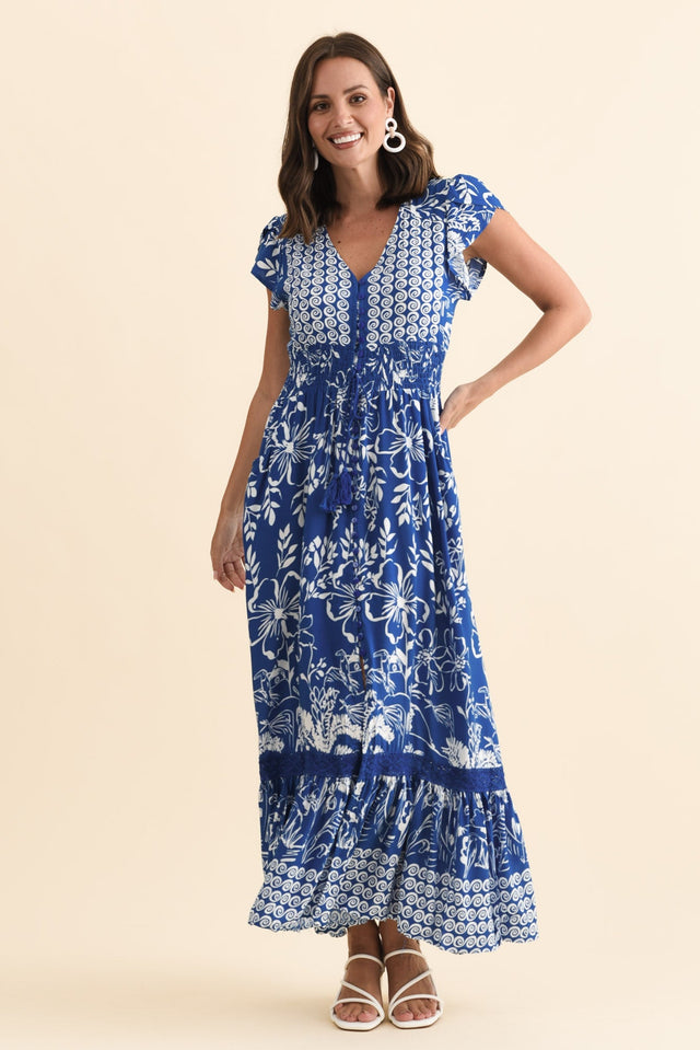 Chappelle Blue Floral Button Dress,Brunette model,alt text|model:MJ image 7