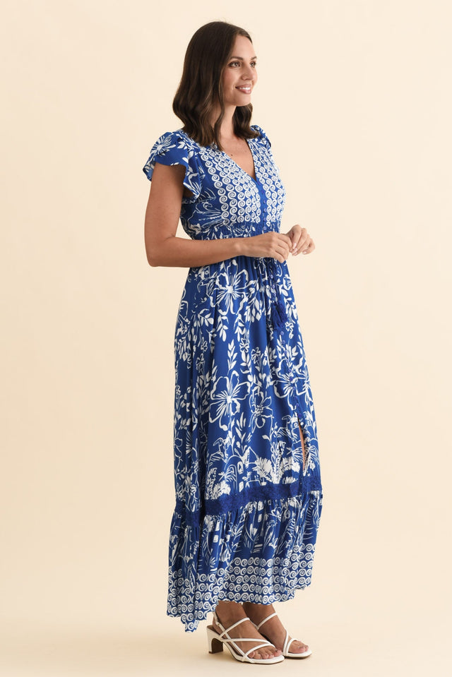 Chappelle Blue Floral Button Dress,Brunette model,alt text|model:MJ image 4