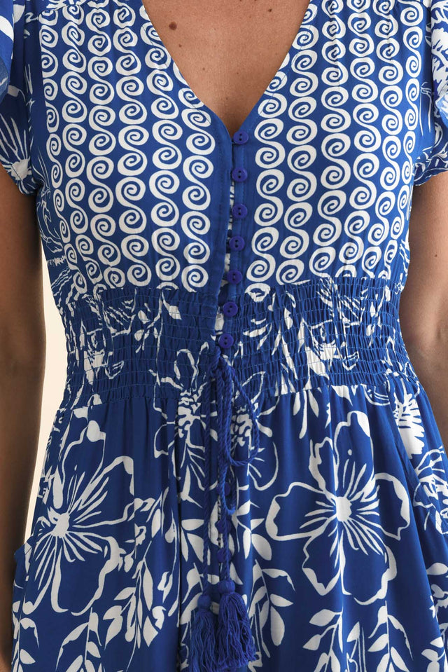 Chappelle Blue Floral Button Dress,Brunette model,alt text|model:MJ image 6