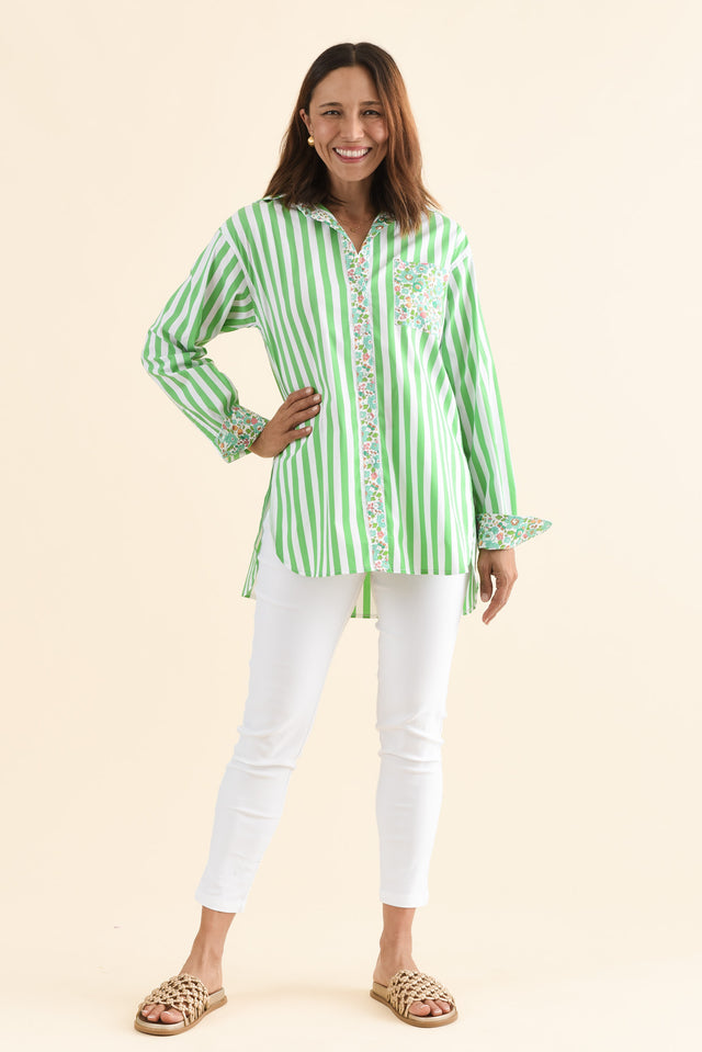 Charleston Green Floral Stripe Cotton Shirt image 2
