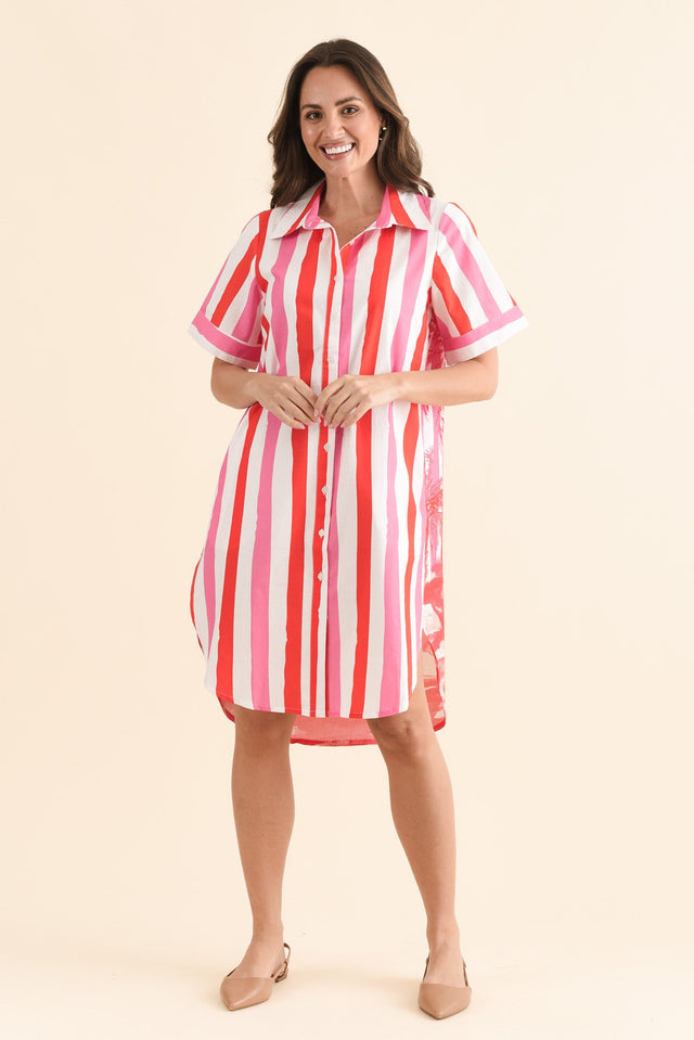 Chatham Red Stripe Palm Cotton Dress,Full Body,Brunette model,alt text|model:MJ image 6