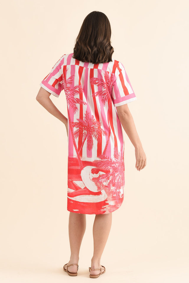 Chatham Red Stripe Palm Cotton Dress,Back,Brunette model,alt text|model:MJ image 4