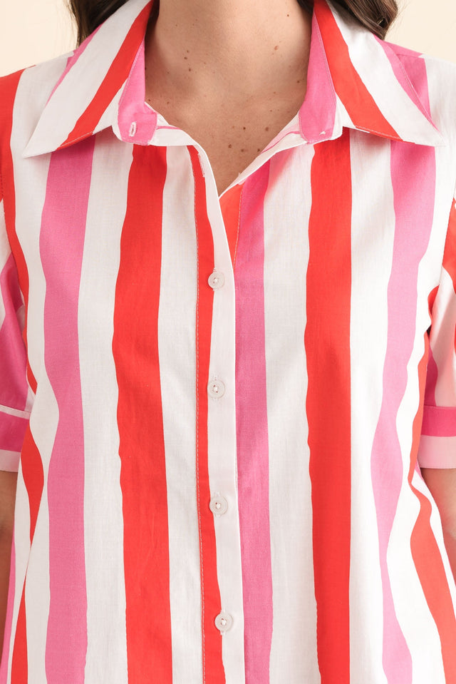 Chatham Red Stripe Palm Cotton Dress,Detail,Brunette model,alt text|model:MJ image 5