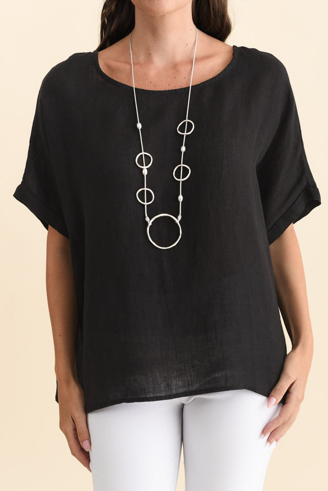 Chaya Black Linen Top,Brunette model,alt text|model:MJ image 7