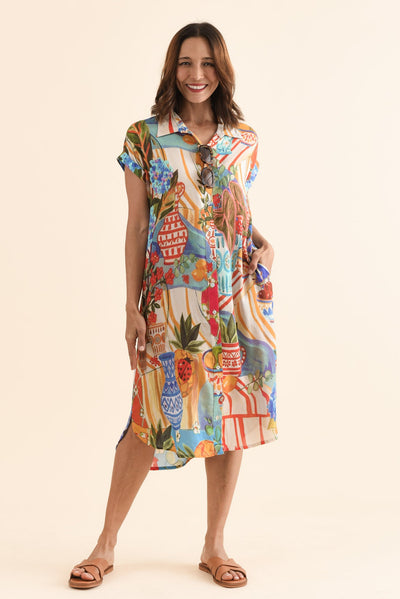 Chiya Blue Fruity Pocket Shirt Dress