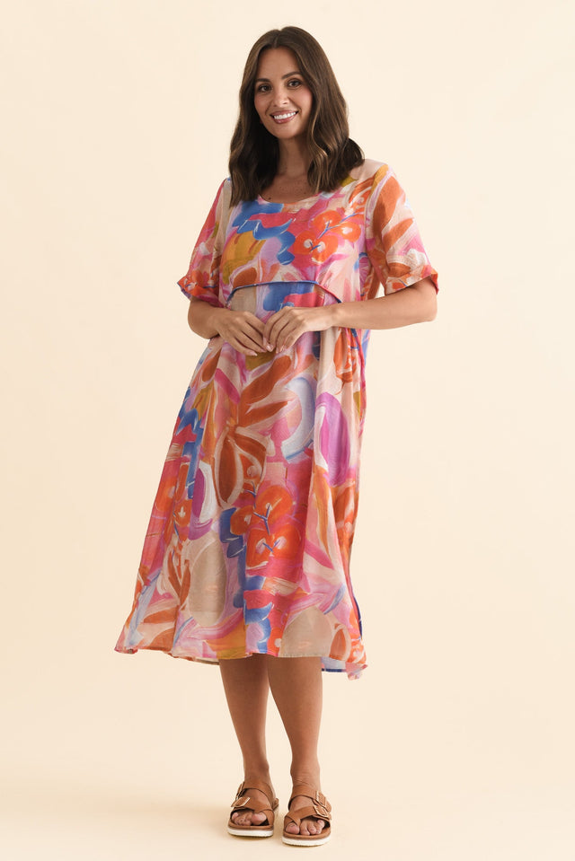 Christie Orange Floral Pocket Dress,Brunette model,alt text|model:MJ image 3
