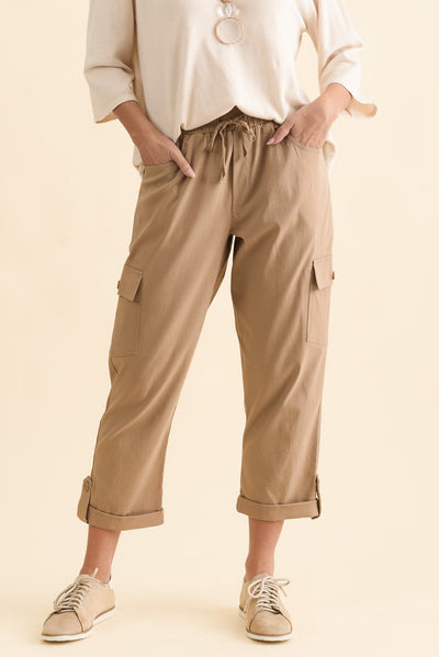 Cindy Beige Denim Cargo Pants