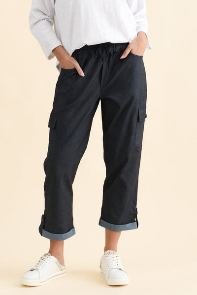 Cindy Dark Blue Denim Cargo Pants