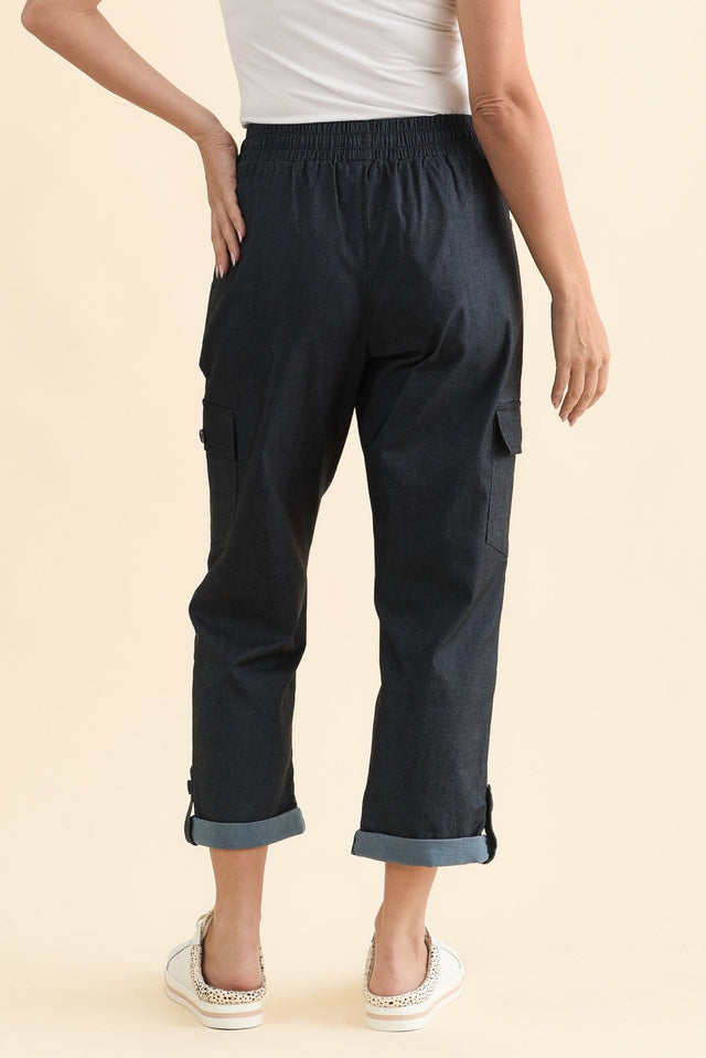 Cindy Dark Blue Denim Cargo Pants,Brunette model,alt text|model:MJ image 5