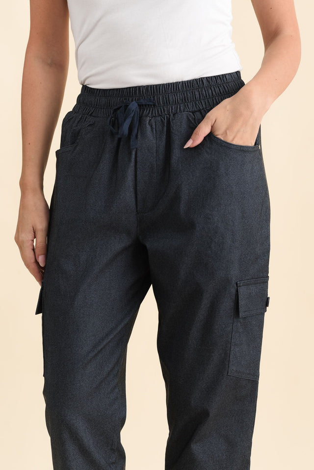 Cindy Dark Blue Denim Cargo Pants,Brunette model,alt text|model:MJ image 6