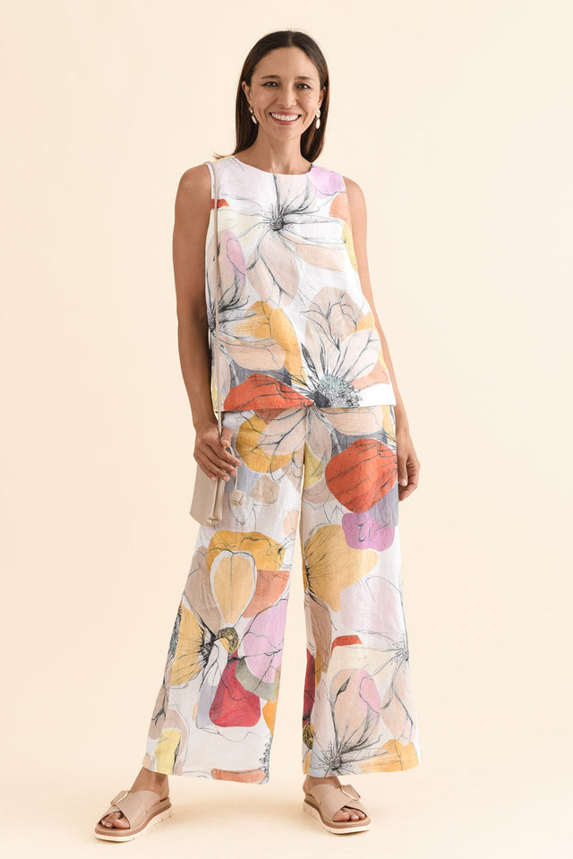 Lexton Yellow Floral Linen Pants,Full Body,Brunette model,alt text|model:Cara image 6