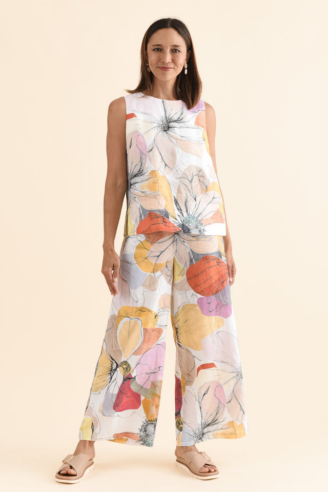 Cinna Yellow Floral Linen Top,Full Body,Brunette model,alt text|model:Cara image 3