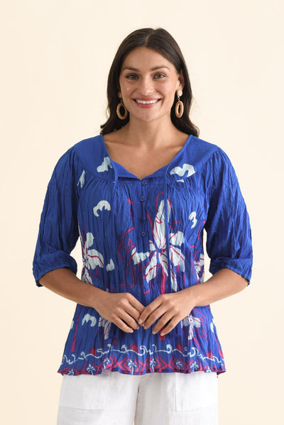 Claris Cobalt Tropical Crinkle Cotton Top