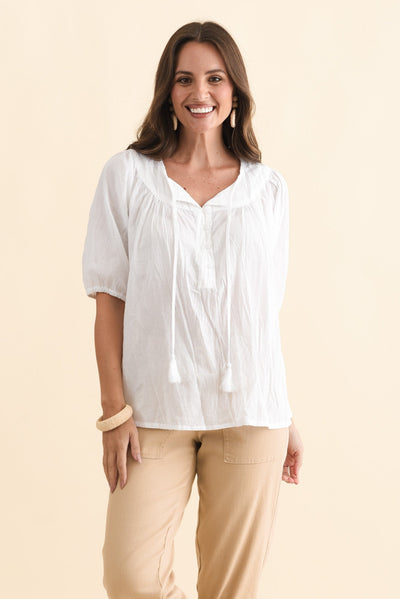 Claris White Crinkle Cotton Top