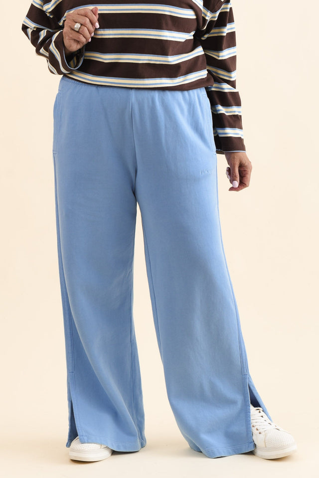 Classic Blue Cotton Split Sweatpants,Front,Brunette model,alt text|model:Pilita image 7
