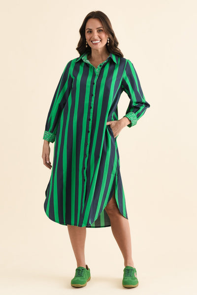 Claude Green Stripe Cotton Poplin Dress