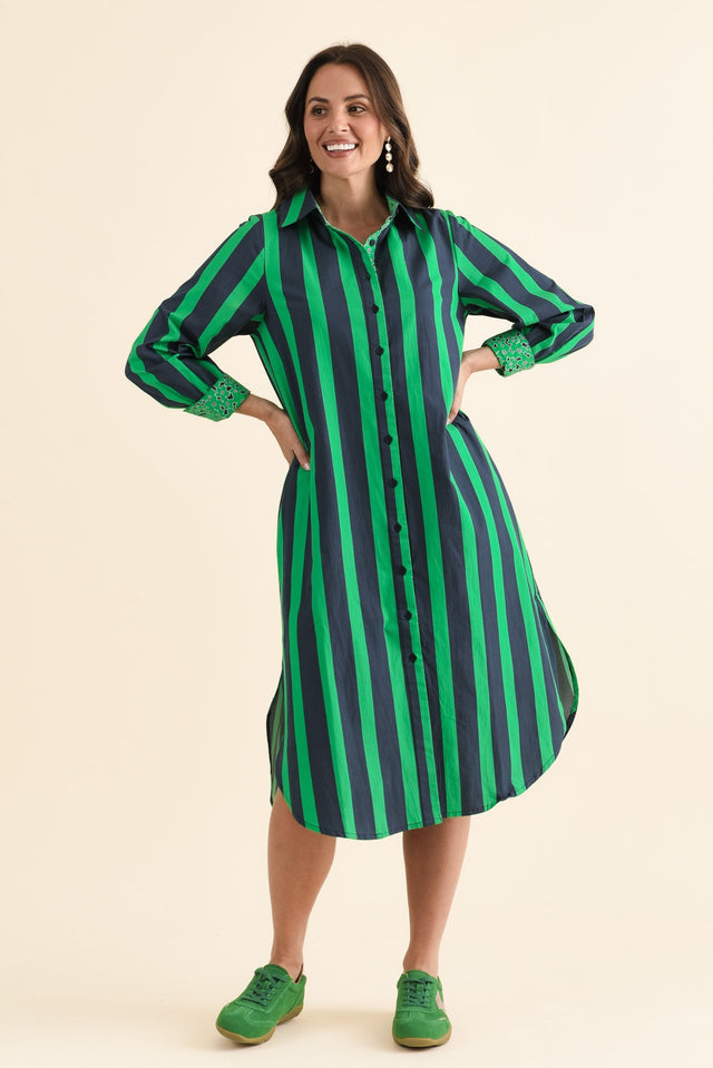 Claude Green Stripe Cotton Poplin Dress,brunette model,Full Outfit,alt text|model:MJ image 6