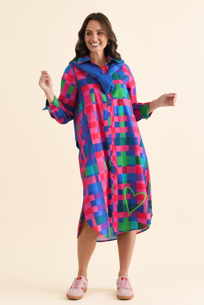 Claude Pink Gingham Cotton Poplin Dress