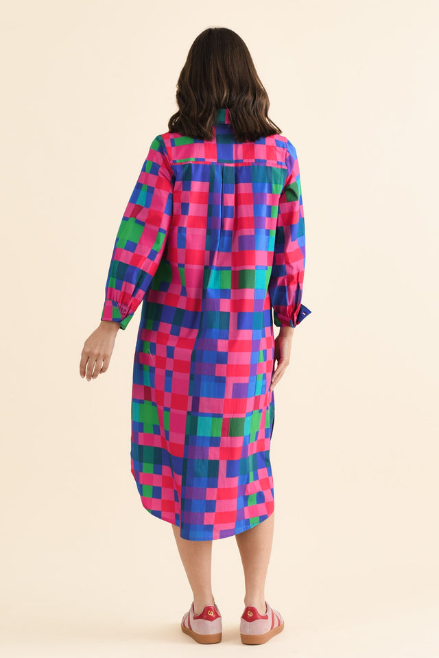 Claude Pink Gingham Cotton Poplin Dress,brunette model,Back of Outfit,alt text|model:MJ image 4