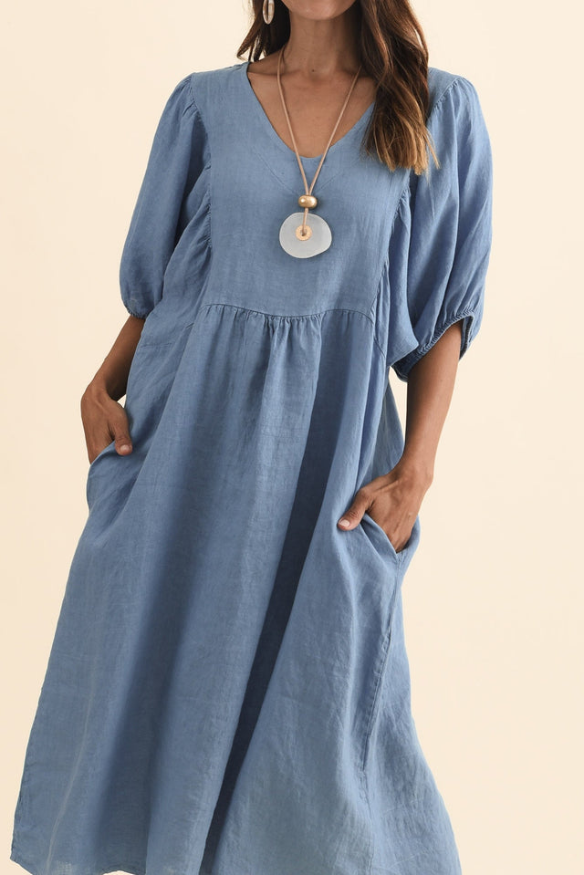 Claudine Steel Linen Pocket Dress,Brunette model,alt text|model:Cara image 6
