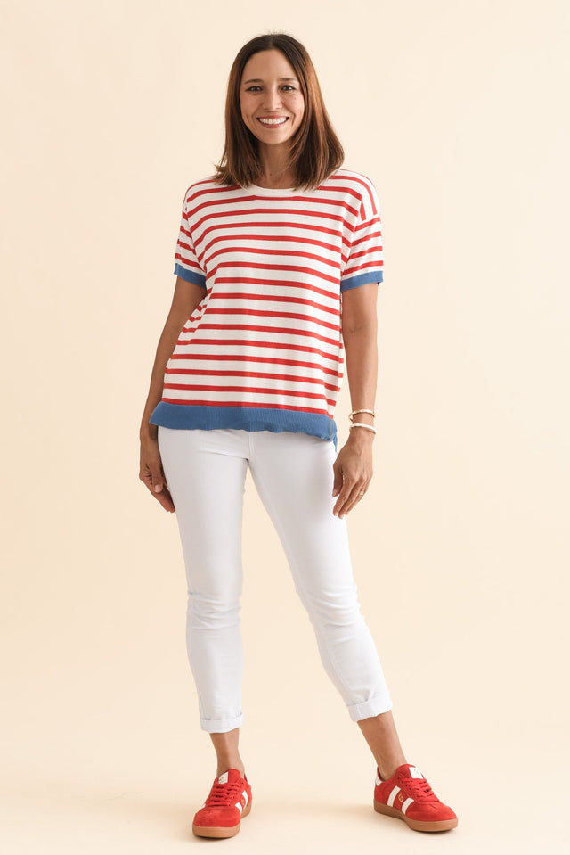 Clementine Red Stripe Cotton Knit Top,Full Body,Brunette model,alt text|model:Cara image 2