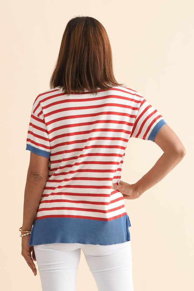 Clementine Red Stripe Cotton Knit Top,Back,Brunette model,alt text|model:Cara image 4
