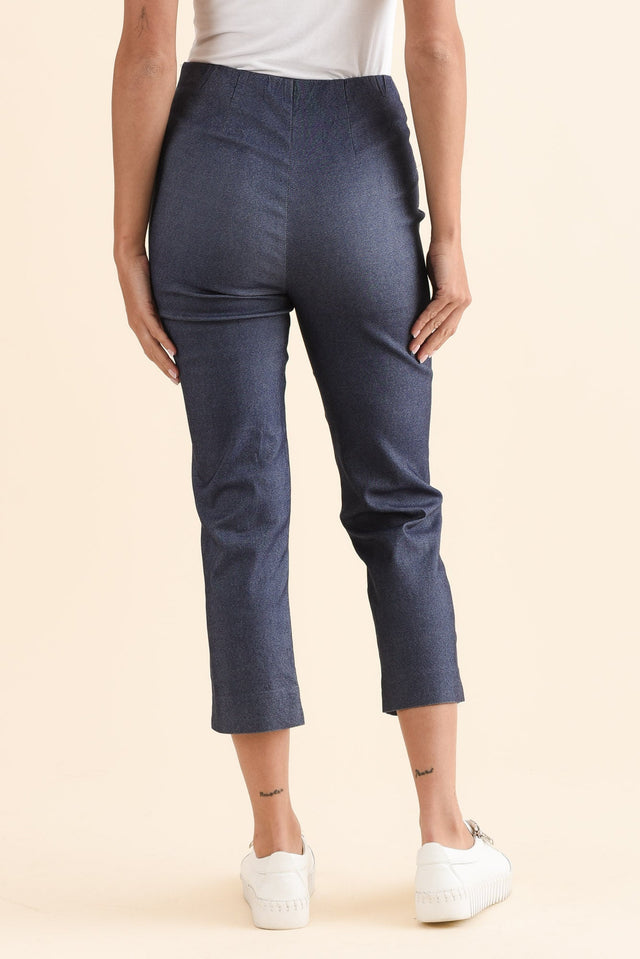 Cody Blue Denim Stretch Capri Pants,Back,Brunette model,alt text|model:Brontie image 4