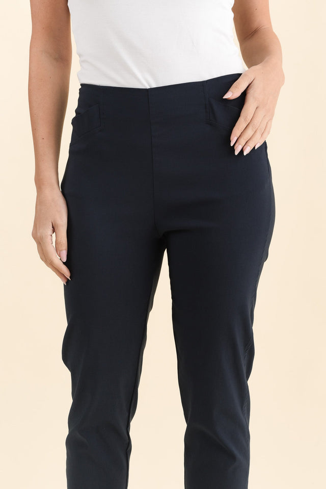 Cody Navy Stretch Capri Pants,Brunette model,alt text|model:MJ image 6