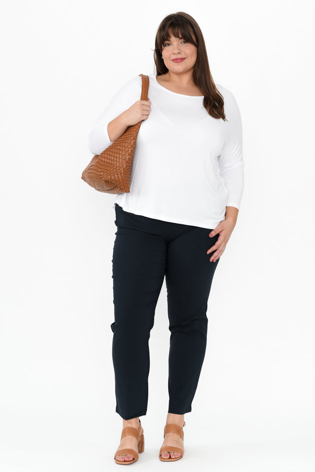 Cody Navy Stretch Pants,Brunette model,alt text|model:Gabby image 10