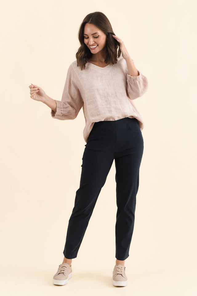 Cody Navy Stretch Pants,Brunette model,alt text|model:MJ image 3