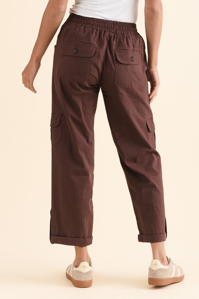 Colette Chocolate Cargo Pants,Back,Brunette model,alt text|model:Brontie image 5