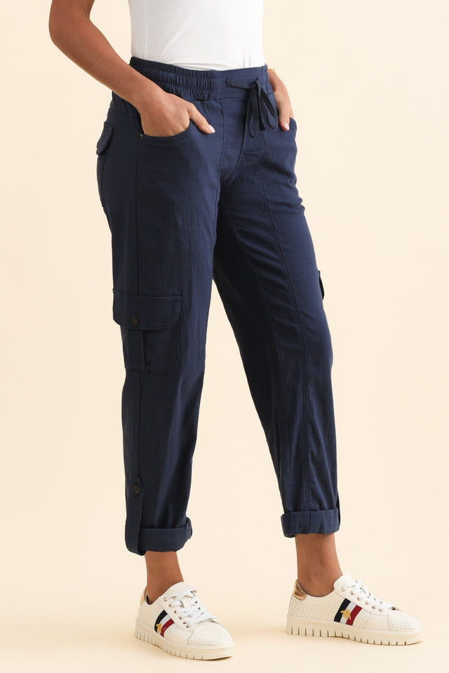 Colette Navy Cargo Pants,Brunette model,alt text|model:Brontie image 5
